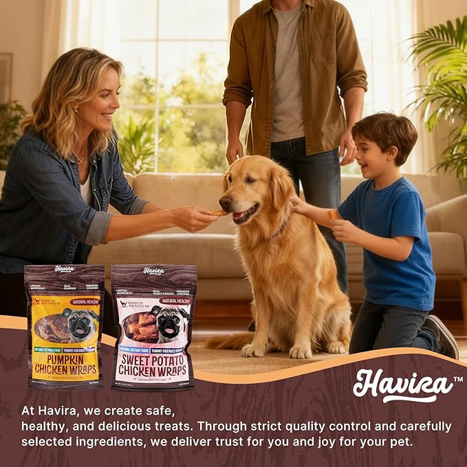 Havira 1.5 LB Value Pack Pumpkin Dog Treats, Healthy Chicken Wrapped Firm Chews Made with Real Veggies, Easy to Digest, Long-Lasting Chew Satisfaction for Dogs