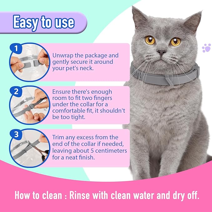 Flea and Tick Collar for Cats – Natural Essential Oil Formula, 60 Days Repellent Protection, Waterproof & Adjustable Flea Collar for Small, Medium & Large Cats (Grey, 2 Pack)