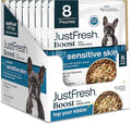 JustFoodForDogs JustFresh Boosts Sensitive Skin Dog Food Topper with Vitamin C, Vitamin E, Algae Oil, Omega-3 Fatty Acids, 8 oz Pouches - 8 Pack