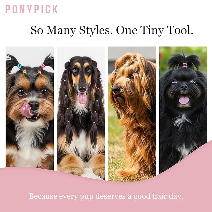 Pet Hair Elastic Rubber Band Cutter – 3 Picks and 50 Clear Elastics – Pet Grooming Tool for Easily Removing Dog Bows and Hair Accessories