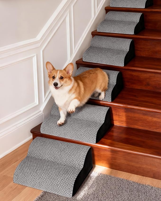 Dog Ramp for Stairs 2Pack, Try Now Risk-Free! Low-Profile Non-Slip Pet Stair Ramps with Washable Cover, Gentle Slope for Senior, Small Short-Legged Dogs and Cats (Corgi, Dachshund)