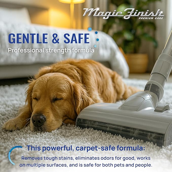 Magic Finish Pet Odor & Stain Remover (32 oz) – Enzyme Cleaner for Dog & Cat Urine, Vomit, and Messes – Kid & Pet-Friendly Rug & Multisurface Upholstery Deodorizer with Apple Blossom Scent