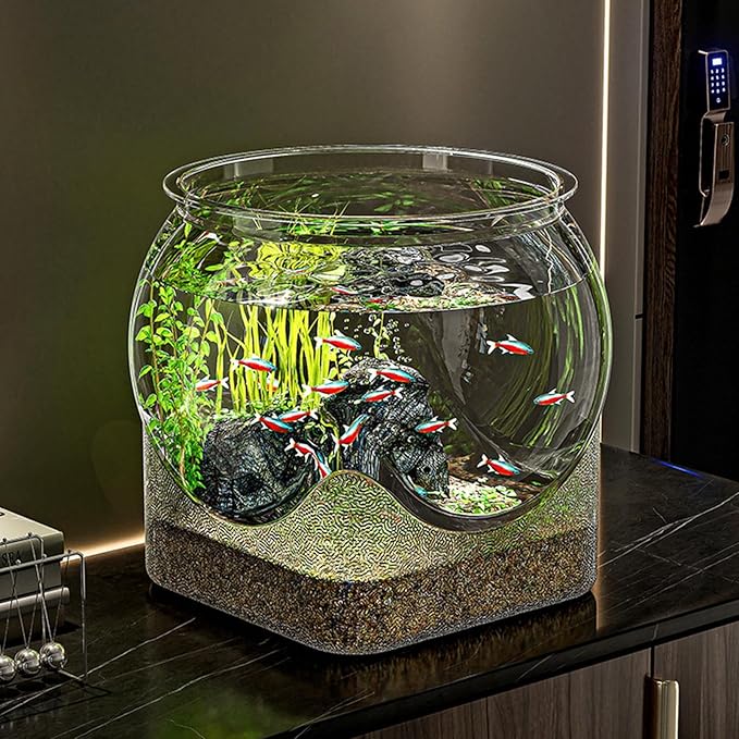Fish Bowl P-lastic, Clear Round Shatterproof Desktop Aquarium Betta Fish Bowl for Centerpiece Home Decor