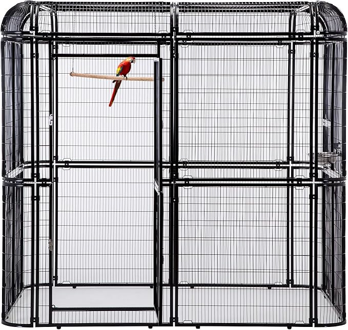 87-Inch Heavy Duty Walk-in Bird Cage with Cover – Large Outdoor Aviary Metal Birdcage with Stand, 7.22x5.25x6.8ft Flight Space for Macaw, Budgie, Conure, Lovebird, Parakeet, Cockatiel