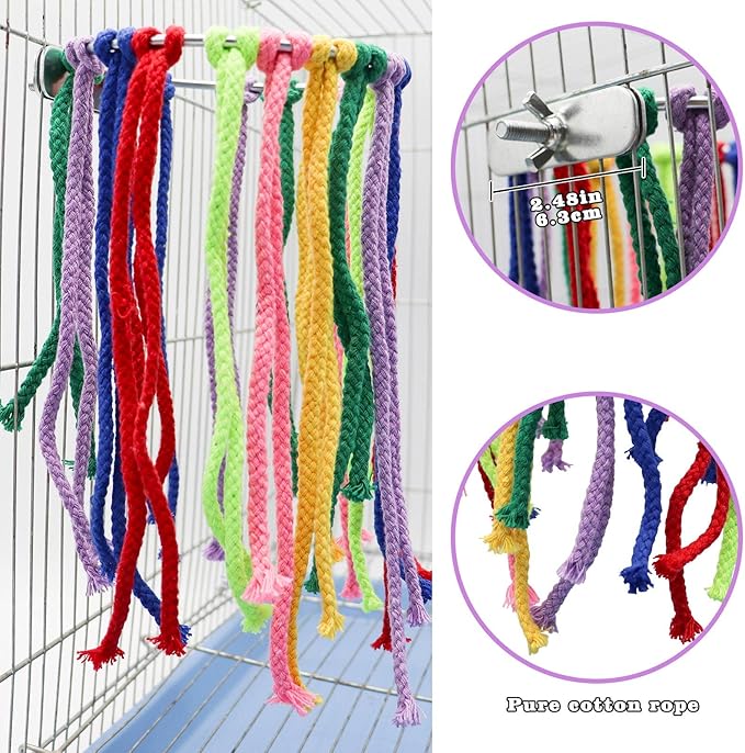 Colorful Cotton Bird Parrot Chewing Toys, Fixable Birdcage Perch Stand Toys, Bird Cage Accessories, Birdcage Decoration, Suitable for Birds Cockatiels Parrot Parakeets Love Birds