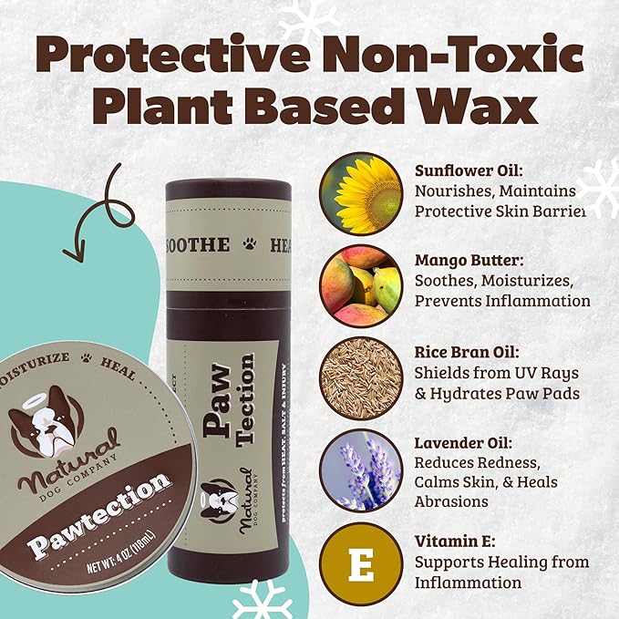 Natural Dog Company PawTection Balm for Dogs – Winter Paw Protection from Snow, Ice & Salt, Wax-Based Paw Barrier Balm, All Breeds for Cold Weather Walks & Outdoor Adventures, Lick-Safe, 0.15 oz Stick
