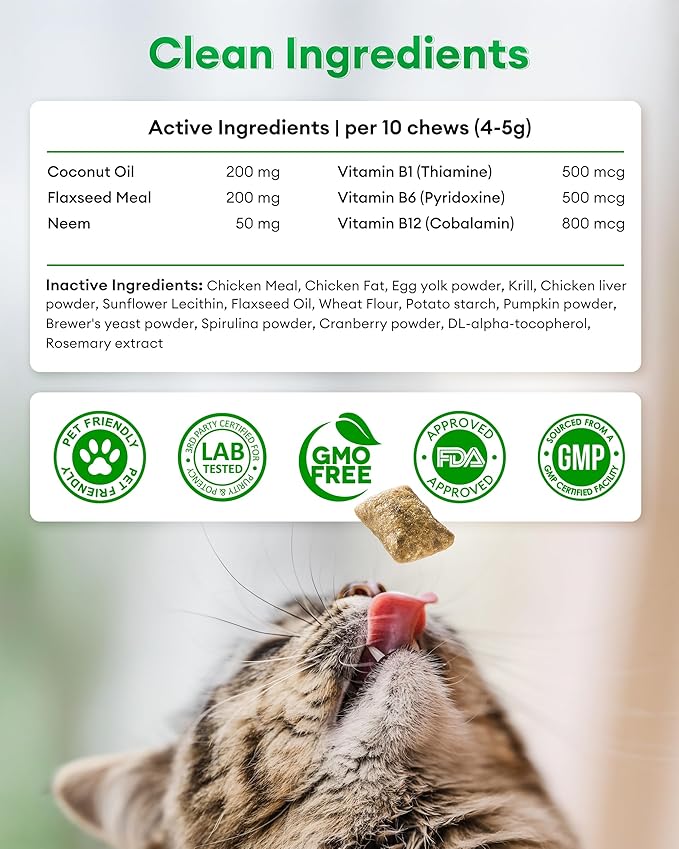 Flea and Tick Prevention for Cats – 500 Crunchy & Creamy Chews, Cat Flea Chewables with Skin & Coat Support – Oral Supplement for All Breeds & Ages