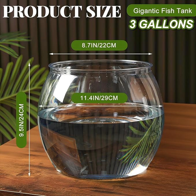 Geelin 3 Gallon Plastic Fish Tank Large Bowl Shatterproof with Crystal Clear Clarity for Terrarium, Flower Vase Centerpiece Gift for Fish Lovers (Round)