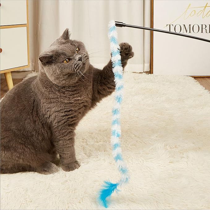 IUHKBH Cat Wand Toys 3 PCS Colorful Plush Strips Teaser Wands with Bell Interactive Cat Toys Cute Kitten Stick for All Breed Size