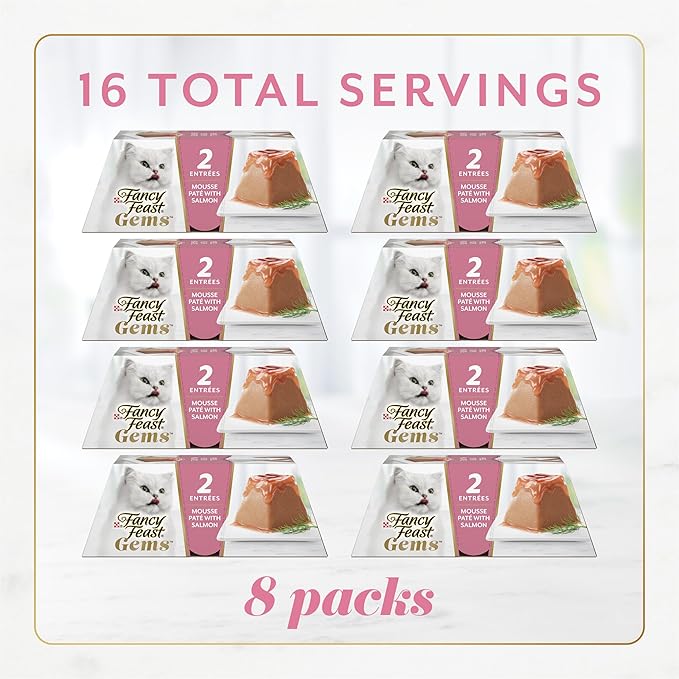 Fancy Feast Gems Pate Cat Food Mousse with Salmon and a Halo of Savory Gravy Cat Food - 4 oz. Boxes,(Pack of 16)