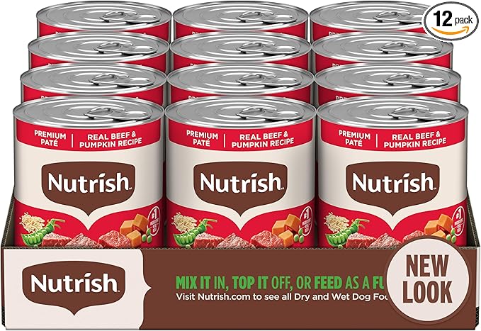 Nutrish Real Beef & Pumpkin Recipe Whole Health Blend Premium Paté Wet Dog Food, 13 oz. Can, 12 Count, Packaging May Vary (Rachael Ray)