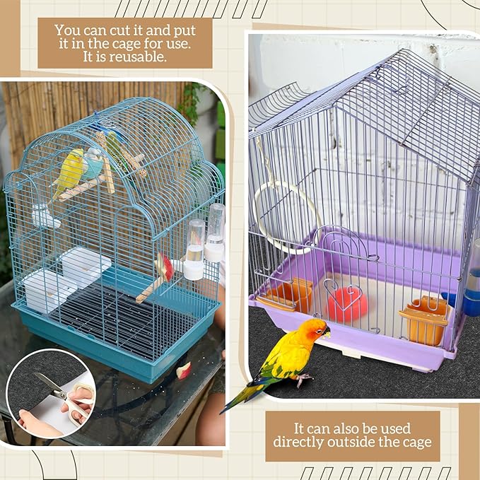 Nuanchu Large Bird Cage Mat, 48 x 36 Inch Under Pet Cage Mat, Absorbent/Waterproof Felt Pad for Bird Cages, Reptile Aquariums, Dog Kennels, with Non-Slip Backing for Hard Floors and Surfaces
