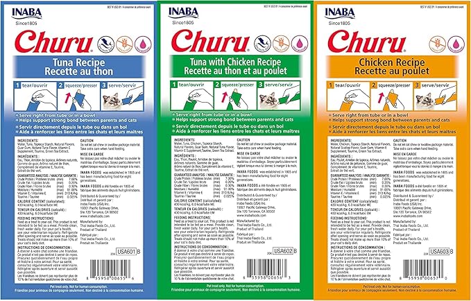 INABA Churu Lickable Purée Natural Cat Treats (Tuna and Chicken Variety Pack, 36 Tubes)