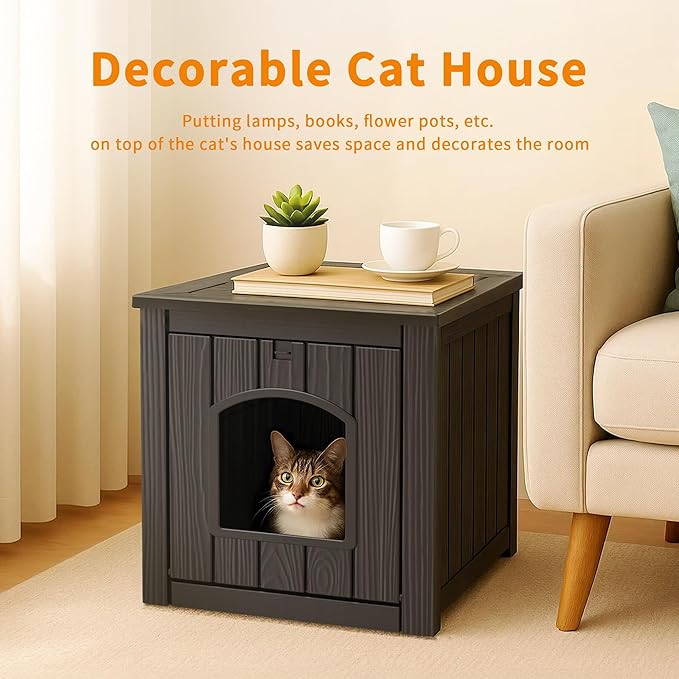 DRATO Outdoor Cat House -Weatherproof Resin Cat Houses for Cats, Durable, Easy Assembly,cat Igloo Outdoor，Durable & Insulated Shelter for Garden, Patio, or Backyard（Black，18.46 * 23.62 * 21.42）