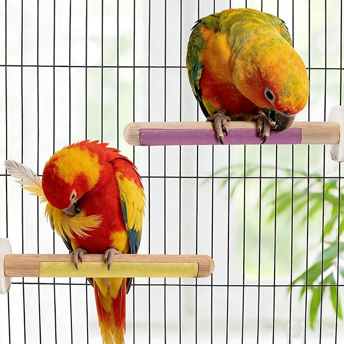2pcs Wooden Bird Perch, Parrot Cage Perches with Grinding, No Hurt Foot Claw Grinding Bird Stand for Cockatiels, Parakeets, Lovebirds