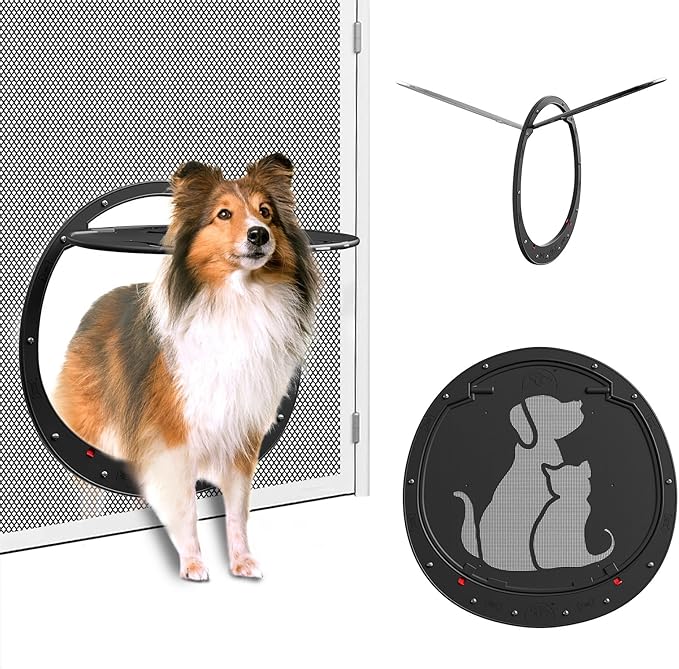 HIDROSIL Dog Door for Screen Door, Patent Desigh Pet Screen Door with Lockable Magnetic Flap for Doggy Door and Cat Door, Black