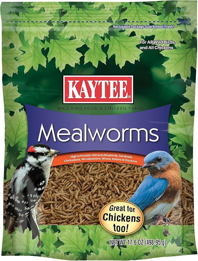 Kaytee Wild Bird Food Mealworms For Bluebirds, Wrens, Robins, Chickadees, Woodpeckers, Cardinals & Chickens, 17.6 Ounce