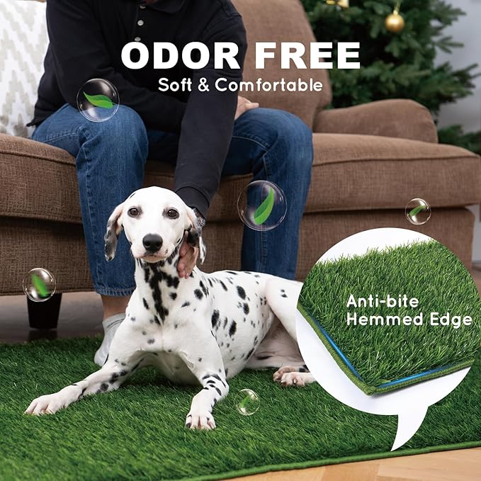 Dog Grass Pad with Tray Extra Large 45”×34”, Dog Litter Box with Odor Free Artificial Grass Pee Pads for Dogs Potty Tray with Hemmed Edge, Realistic for Indoor Balcony