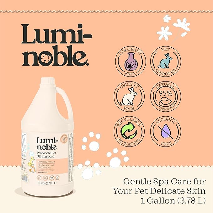 Prebiotic Hypoallergenic Sensitive Dog Shampoo – Oatmeal & Vanilla Scent Formula, Sensitive Skin | Vegan, Paraben-Free, Moisturizing & Deodorizing, Pet Shampoo | Safe for Dogs & Cats – 1 Gallon