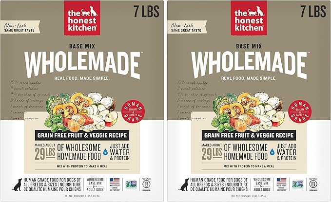 The Honest Kitchen Human Grade Wholemade™ Dehydrated Grain Free Fruit & Veggie Base Mix Dog Food (Just Add Protein), 7 lb Box (Pack of 2)