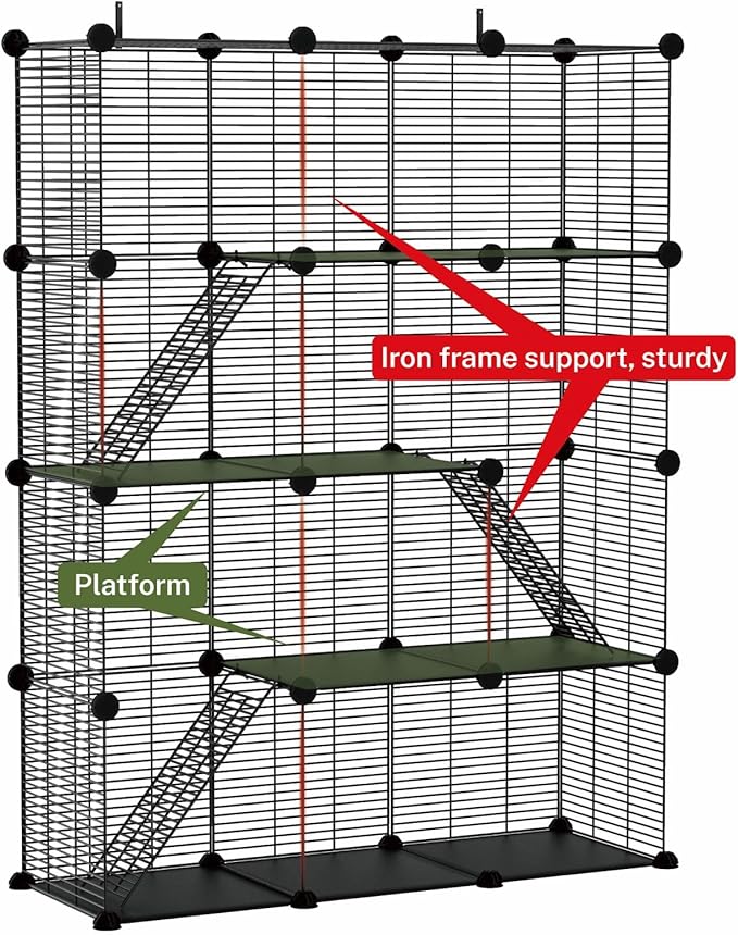 Cat Cage Indoor, Big Wire Cat Cage Kennels Enclosures DIY Playpen Crates, Pet Pen C&C Cage for Multiple Cats Kittens Rabbits Bunny Ferrets Chinchilla and Small Animals