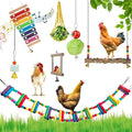 FANFX 7 Packs Chicken Toys Set, Chicken Xylophone Toys for Hens, Chicken Bridge Swing Toys, Chicken Mirror Toys,Chicken Pecking Toys and Vegetable Hanging Feeder for Chicken Coop