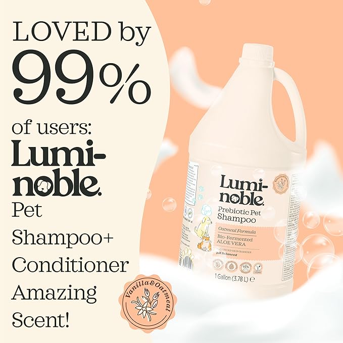 Prebiotic Hypoallergenic Sensitive Dog Shampoo – Oatmeal & Vanilla Scent Formula, Sensitive Skin | Vegan, Paraben-Free, Moisturizing & Deodorizing, Pet Shampoo | Safe for Dogs & Cats – 1 Gallon