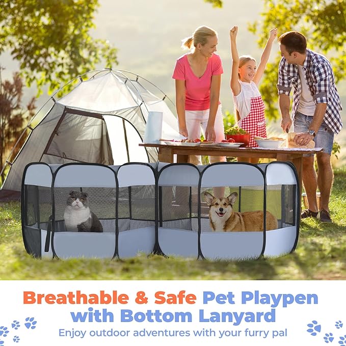 2-in-1 XLarge Pop Up Dog Playpen, Cat Puppy Pet Playpen, Indoor Outdoor Cats Enclosed, Cat Tent Crate Cage Kennel, Portable Playpen for Kitten and Small Animals(No Divider, Unified Space)