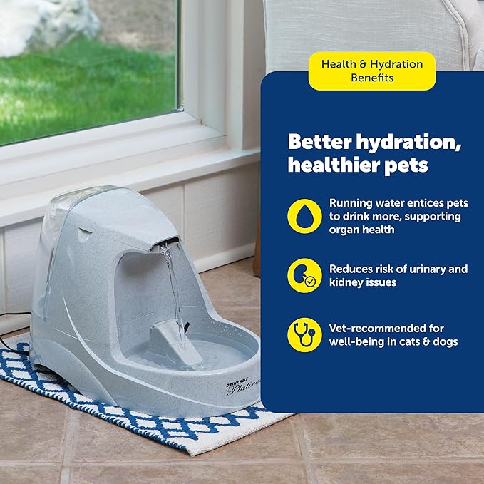 PetSafe Drinkwell Platinum Dog and Cat Water Fountain, Automatic Drinking Fountain for Pets, 168 Ounce,Grey