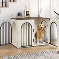 44.1" Wooden Dog Crate Furniture, Indoor Dog Kennel Dogs Cage for Small/Medium/Large Dogs, Heavy Duty Dog Crates Decorative Pet House End Side Table TV Stand, White Brown DFC83914B