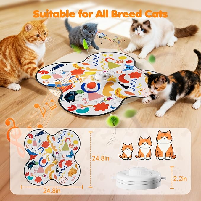 Interactive Cat Toys for Indoor Cats–Rechargeable Automatic Hide and Seek Kittens Toy with Moving Wand Feathers,Fluttering Butterfly,Real Mouse Squeaky,Motion Activated for Exercise & Bored Adult Cats
