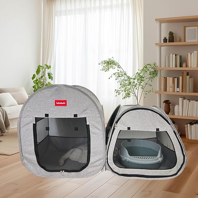 Portable Cat Playpen 2-Room, 2-in-1 Pop-up Cat Dog Crate Play Enclosure with Separate Areas, Foldable Pet Playpen for Puppy Kitten and Small Animals Indoor Outdoor