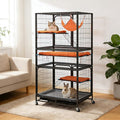 Cat Cages Indoor,4-Tier Ferret Cage, Large Wire Crates with Hammock, Cat Enclosure with 2 Ladders, Cat Kennel with Wheels for Kitten, Guinea Pig, Rabbit, Chinchilla, Black