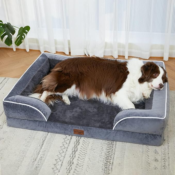 Comfort Expression Orthopedic Dog Bed for Large Dogs 35x22 Inch, Waterproof Supportive Egg Crate Foam Large Pet Bed with Removable Bolsters, Dog Couch with Washable Cover & Non-Slip Bottom, Dark Grey