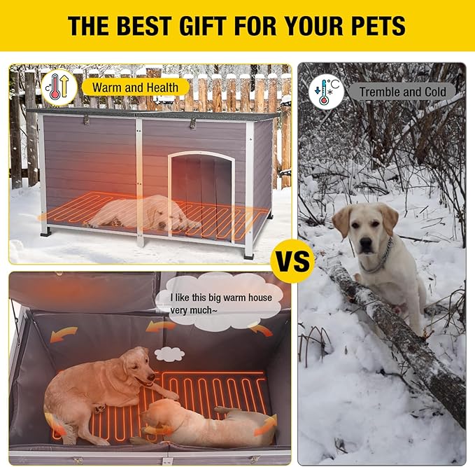 Aivituvin Heated Dog House Outdoor 59" Extra Large Insulated Dog Kennel with Heater for Winter,Waterproof Dog Cage for Large & Medium,Small Dogs,All-Around Iron Frame