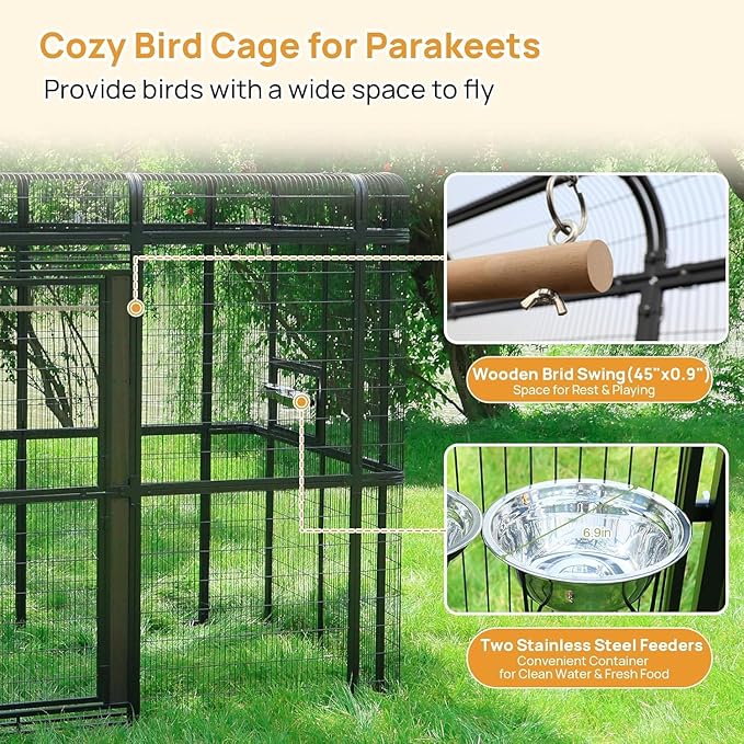 wonline 12.8FT Extra Large Bird Cage for Parakeets Outdoor Bird Aviary Parrot Cage with Perch, Walk-in Heavy Duty Birdcage for Macaws Canaries Parrots Budgie Lovebirds, Black