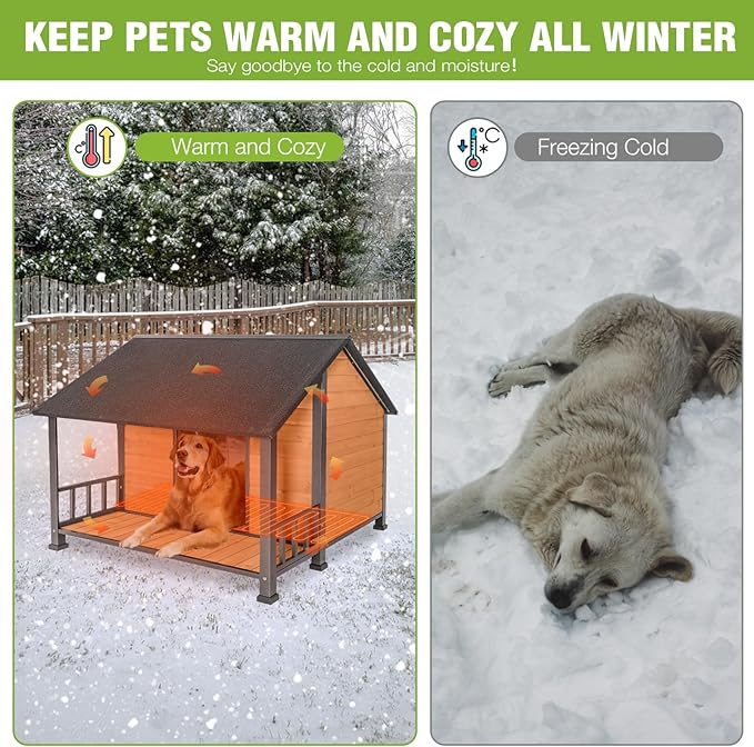 GUTINNEEN Extra Large Heated Dog House for Outside XXL Insulated Dog House Outdoor Dog Kennel with Safe Heated Pad, Chew-Proof Metal Frame, Thermal Liner for Large Dog Breeds, 44.5" L x 45" W x 35" H