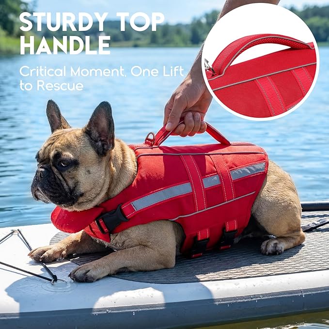 ASENKU Removable Front Float Dog Life Jacket, High Buoyancy Dog Life Vest with Reflective Strips & Rescue Handle for Swimming & Boating, Adjustable Life Jacket for Dogs(Red M)