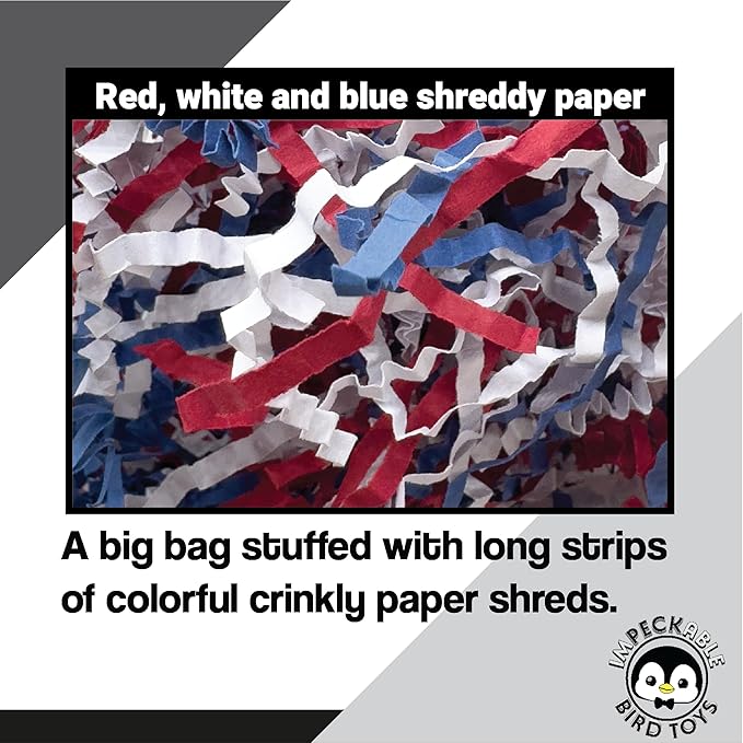 1655 USA Crinkle Paper Foraging Fill - 4oz Red White and Blue Shredded Crinkle Paper Filler - Bird Nesting - Safe Shreddable Enrichment for Parakeets, Cockatiels, Conures, African Greys & Macaws