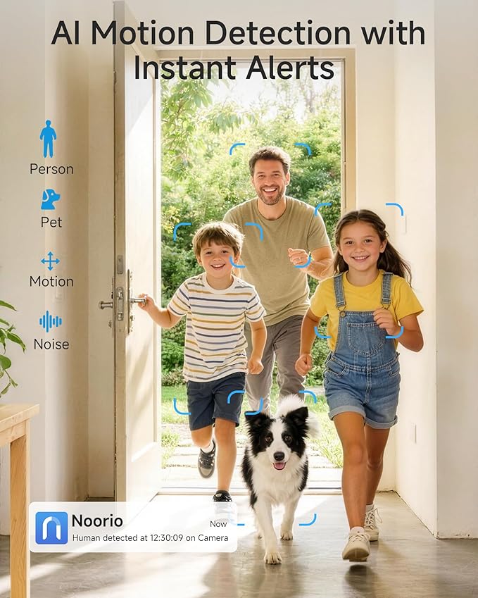 Noorio 4K Security Indoor Camera, 5GHz WiFi Security Camera, Pet/Dog/Baby Camera with Phone app, 360 Pan-Tilt, Night Vision, Human/Pet Auto Tracking, Works with Homekit, T120