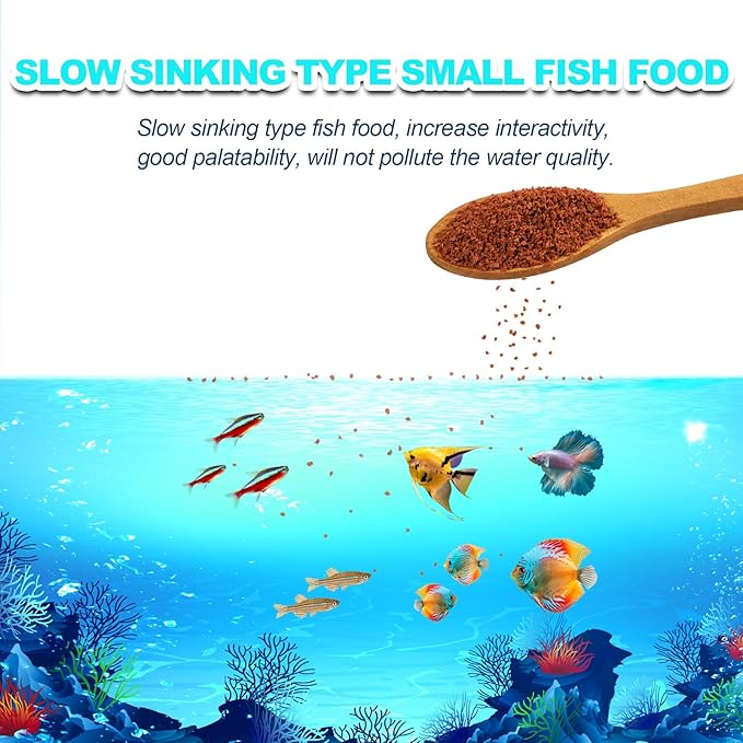 Small Fish Food Pellets - Sinking Micro Granules,High Protein Color Enhancer for Betta,Guppies,Tetras & Tropical Fish(2.8oz)