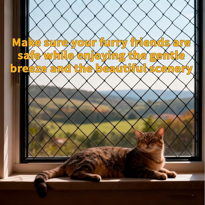 10x13ft Cat Netting Balcony, Steel Wire Reinforced Balcony Screen for Pets - Heavy Duty Cat Balcony Protection Net, Anti-Fall Safety Mesh for Windows, Patio, Stairs & Apartment Balcony