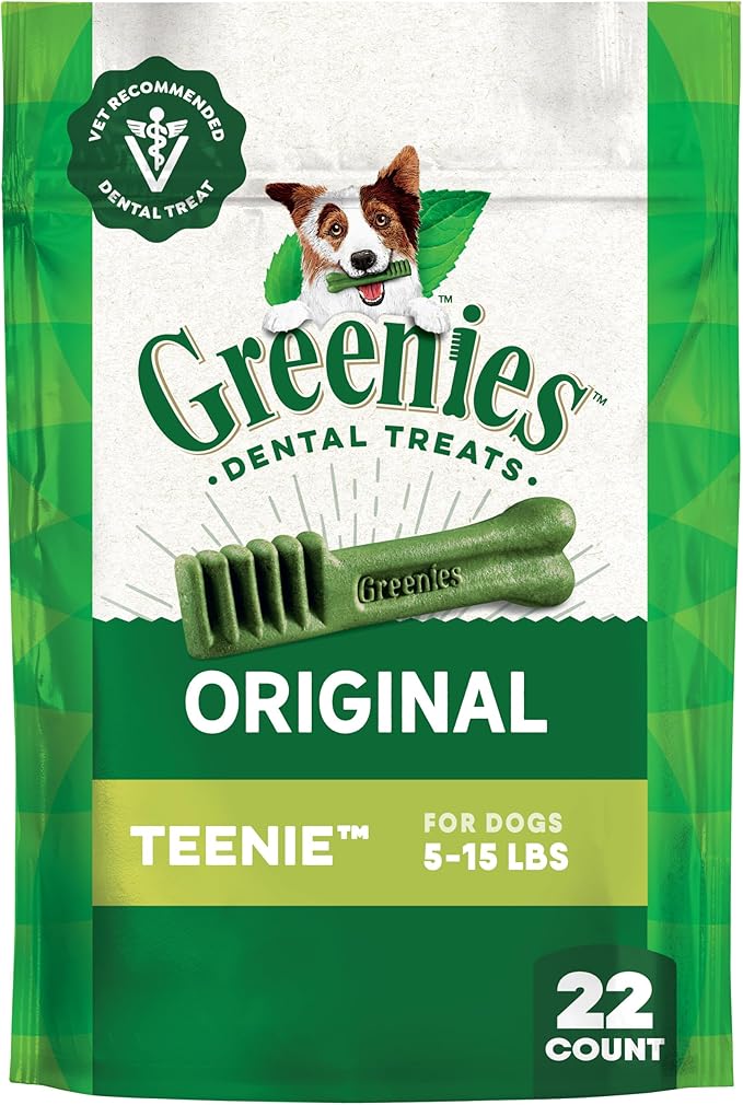 Greenies Veterinarian-Recommended Adult Natural Dental Dog Treats Teenie Size, Dog Dental Chews, Original Flavor, 6 oz. Pack, 22 Count