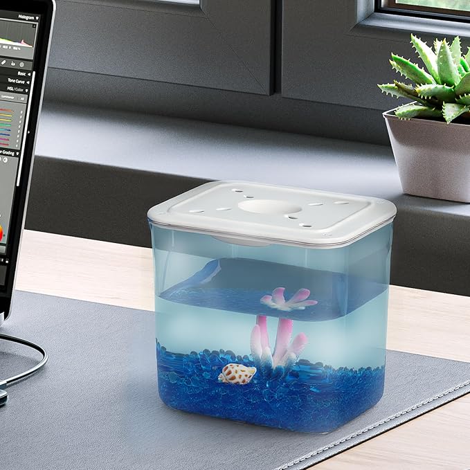 Small Betta Fish Tank - Mini Fish Aquarium Tank for Temporary Space, 0.2 Gallon Stackable Plastic Fish Bowl for Short-Term Use, Desktop Cube Tank for Small Fish, Insect, Shrimp, Crab, Spider