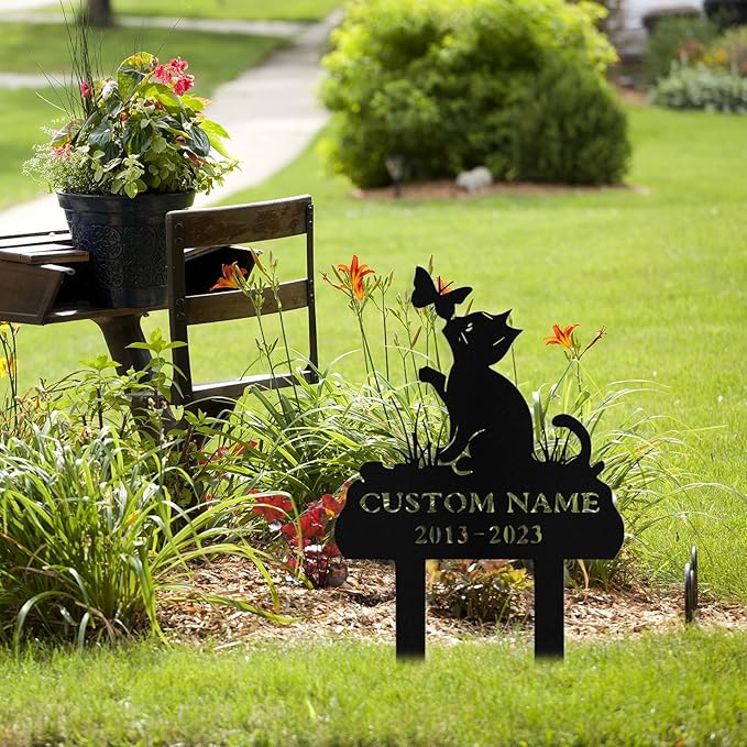 Custom Cat Grave Marker Outdoor, Personalized Metal Cat Memorial Grave Stake with Name and Date, Outdoor Waterrproof Cats Memorial Plaque