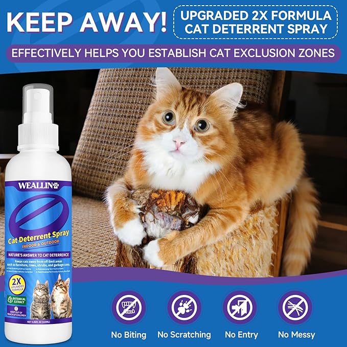 Keep Away Cat Deterrent Spray-2 Pack(8.12 Oz), Natural Cat Repellent Spray Safe Indoor & Outdoor Deterrent for Furniture Protection, Effective Anti-Scratch Training Aid