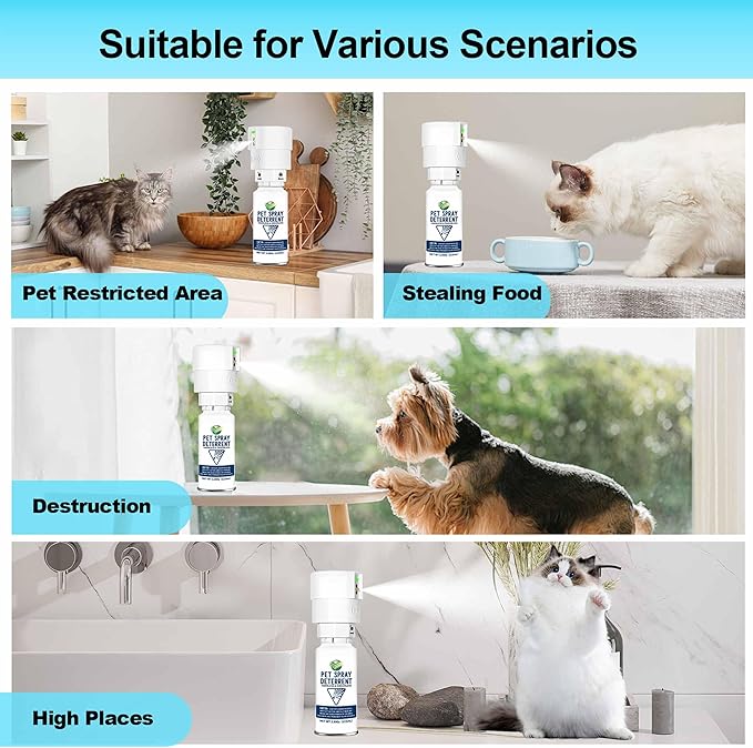 Cat Spray Deterrent System [ 2 Pack ] Cat Deterrent Spray, Motion Activated Pet Deterrent Spray System for Cats & Dogs Odorless Pet Deterrent, Senses Pets Up to 3 Feet Away, Friendly & Safe