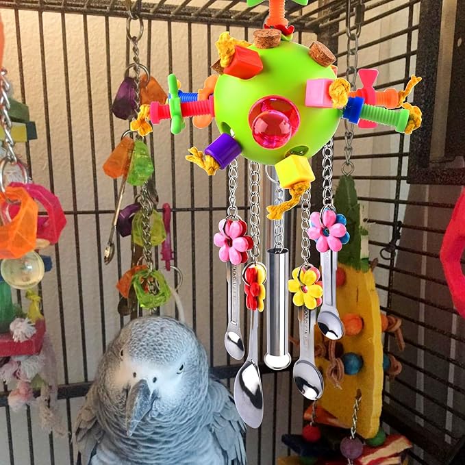 LWINGFLYER Bird Toys, Parrot Pull Spoons Toys Bird Chew Toys for Medium and Large Parrot, African Grey, Caique, Quaker, Small Cockatoo, Mini Macaw, Parrots Small to Medium Birds
