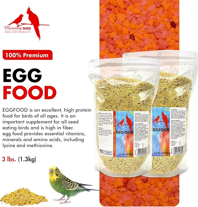 Morning Bird Eggfood 3 lbs (2-Pack, 1.5 lbs Each) – Protein-Rich Soft Food for Birds - High in Protein, Vitamins & Minerals – Supports Growth, Digestion & Feather Health – Ideal for Breeding Birds
