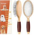 Dog Brush for Long Haired Dogs, 27mm Extra Long Pin Brush for Grooming, Shedding - Beech Wood Material, Non-Slip Rubber Handle, Round-Tipped Pins